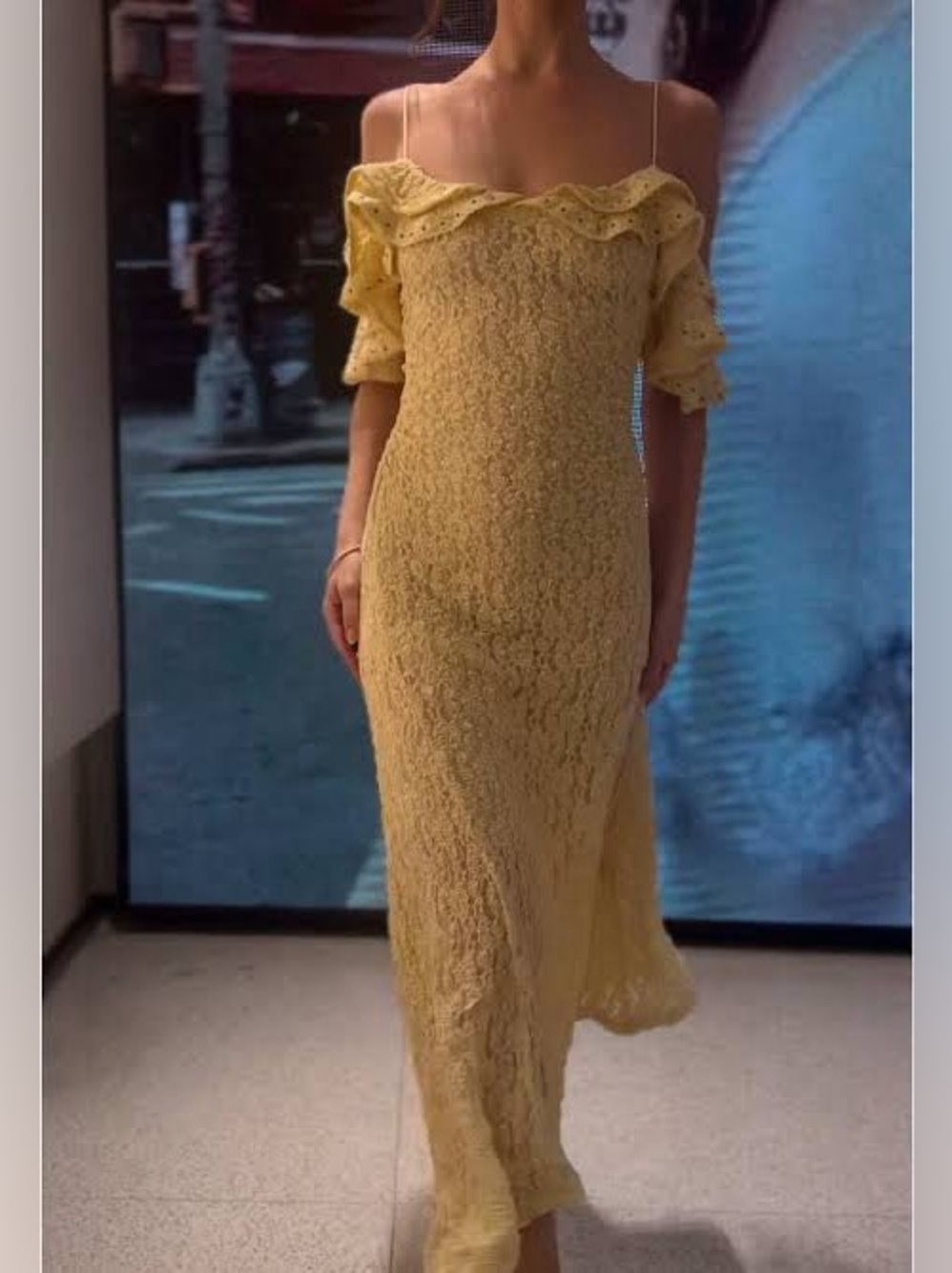 Zara Yellow Lace Off-Shoulder Maxi Dress